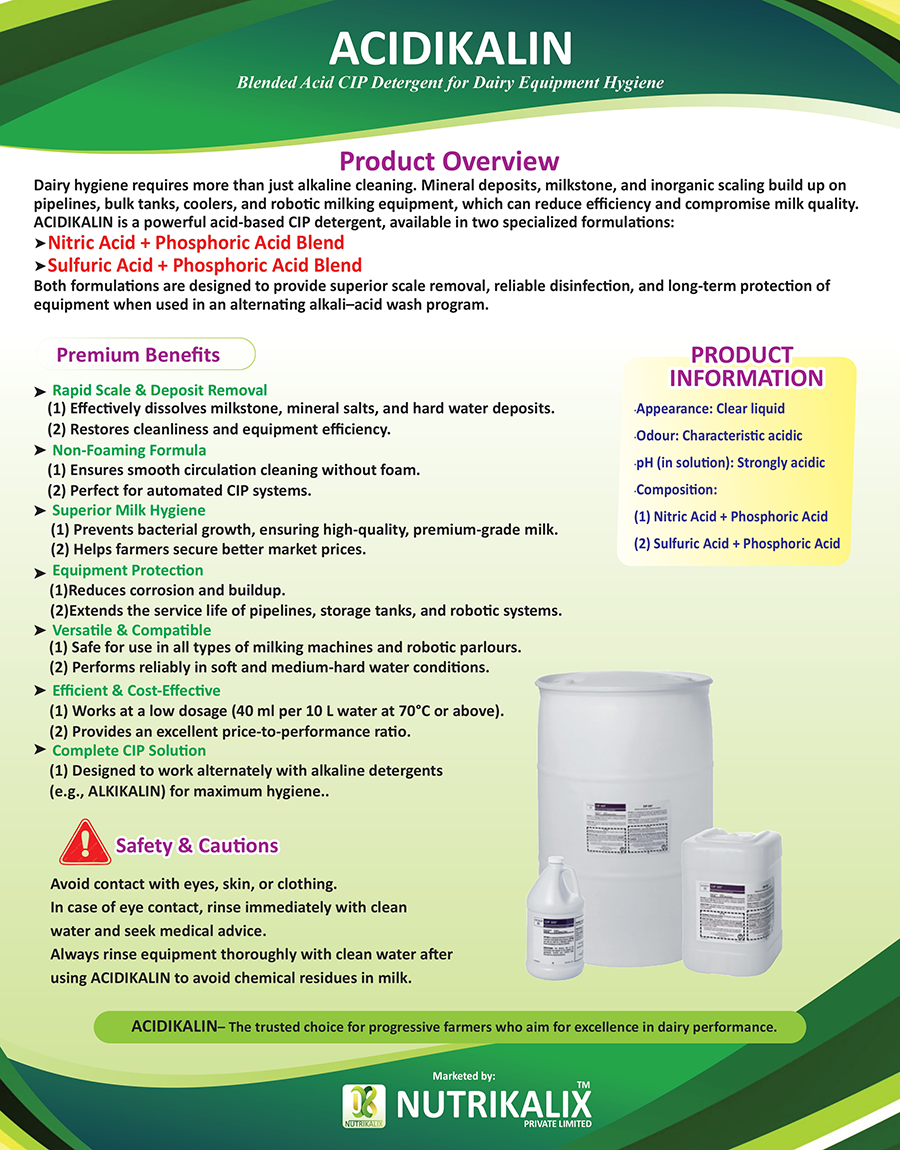 Acidikalin Cip Detergent for Dairy Farms