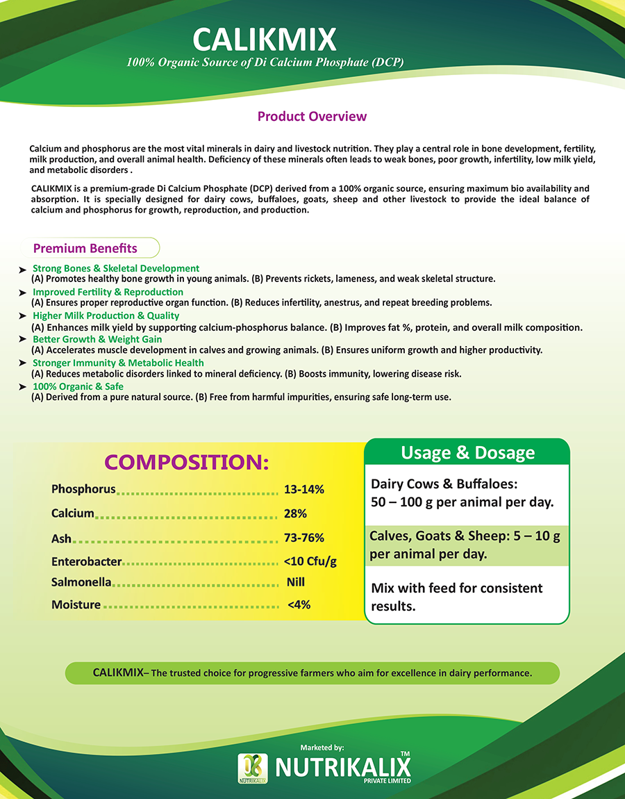 Calikmix – Premium Organic Source of Di-calcium Phosphate (dcp for Livestock) - Nutrikalix Calikmix Dcp for Animals